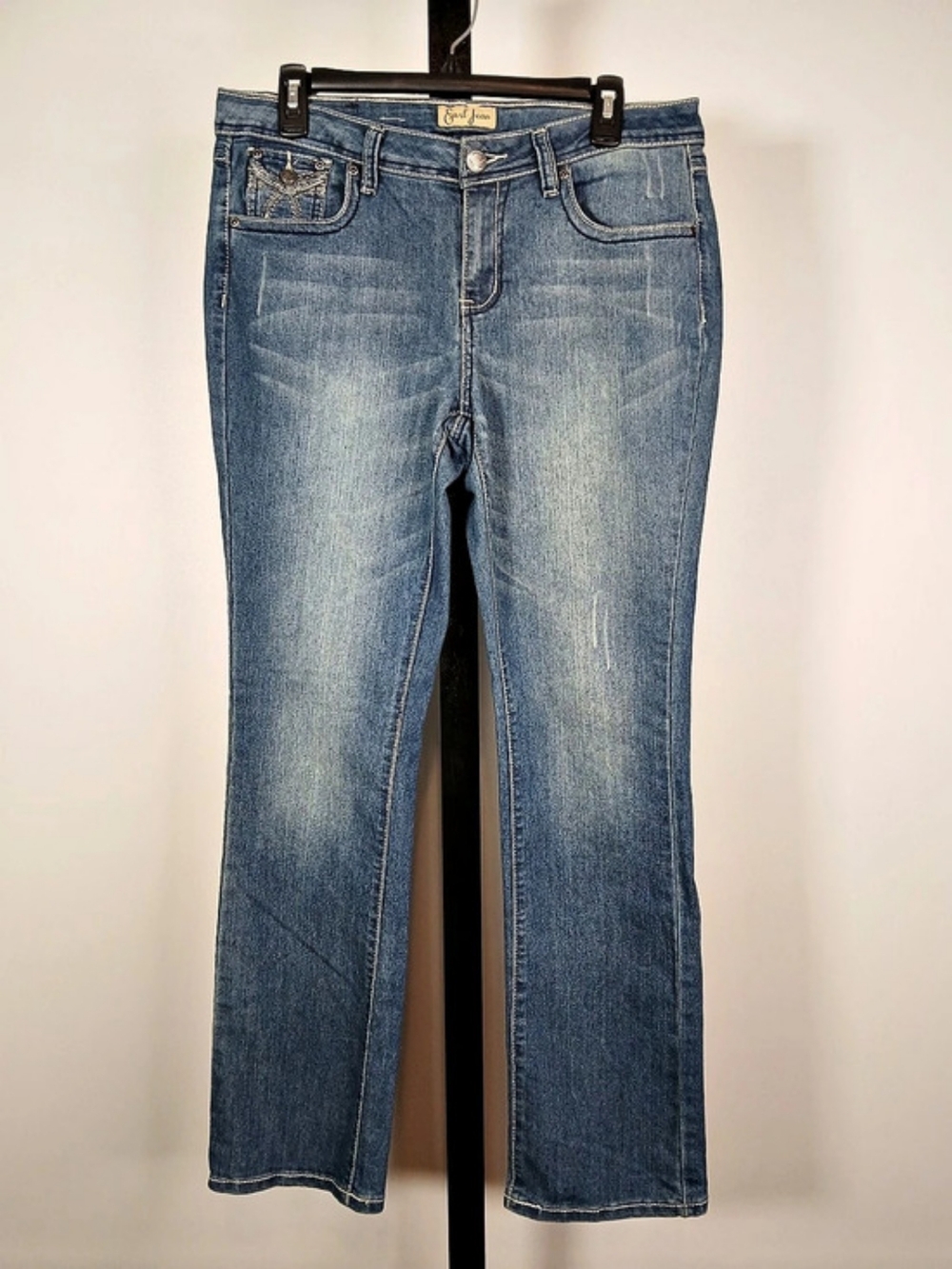 Earl Jean Embroidered Pocket Straight Leg Jeans Waist 8 Length 30in